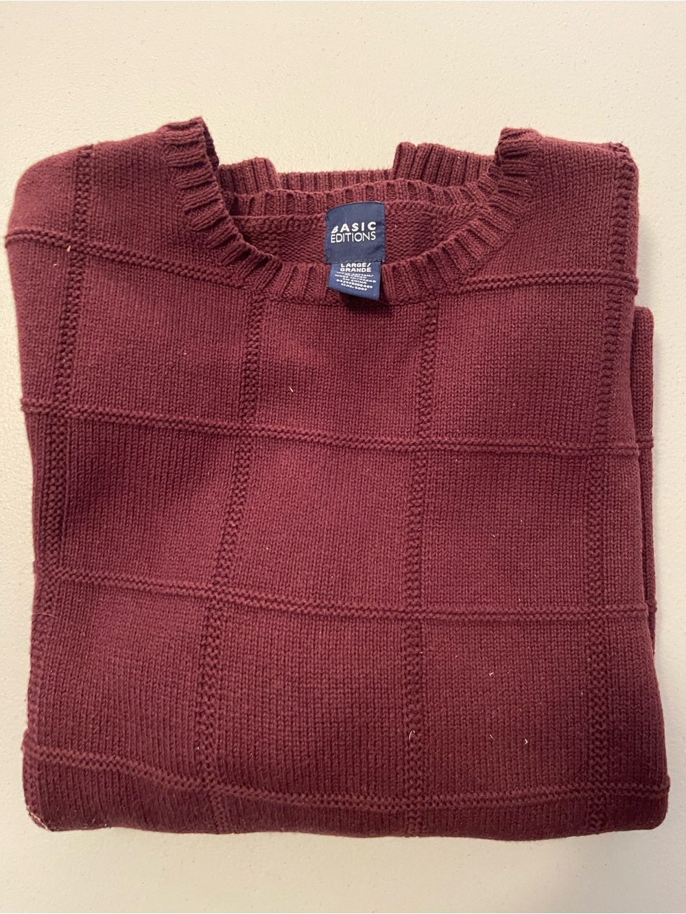 Basic Editions Men's Wine Crewneck Knit Sweater